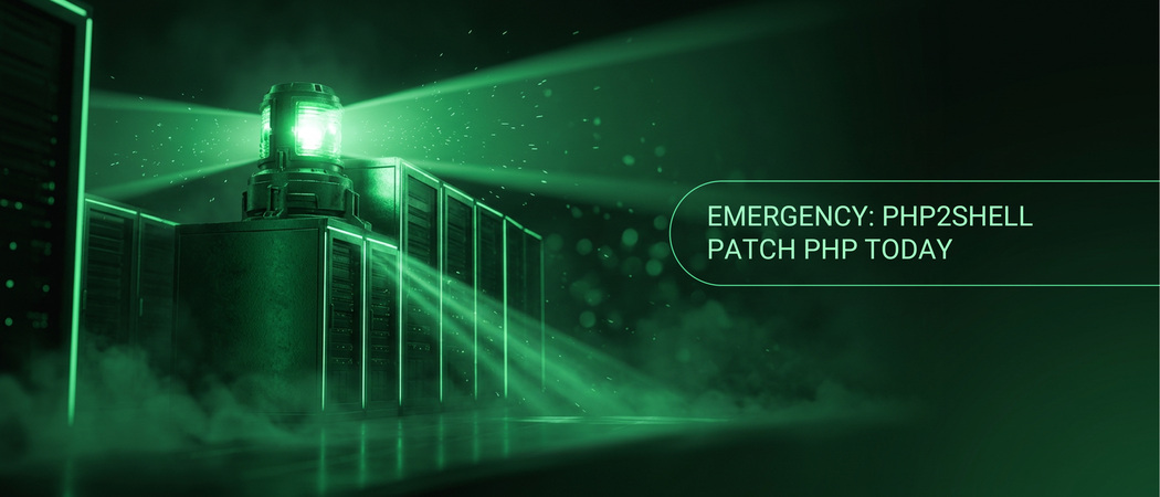 Illustration of an alarm beacon on top of a server cabinet, its green beams sweeping through the dark across a row of server cabinets