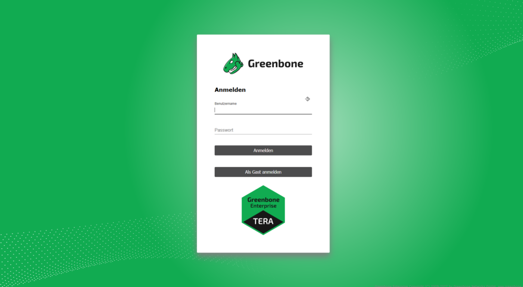 Login-Oberfläche von Greenbone Enterprise TERA mit Zugriff auf Schwachstellendaten, SCAP-Daten und CERT-Meldungen